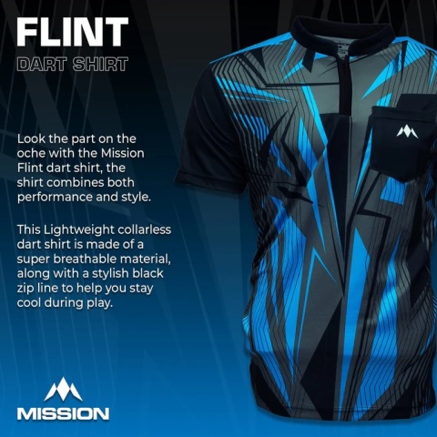 Mission Darts Flint Dart Shirt – Collarless – Lightweight – Black & Blue