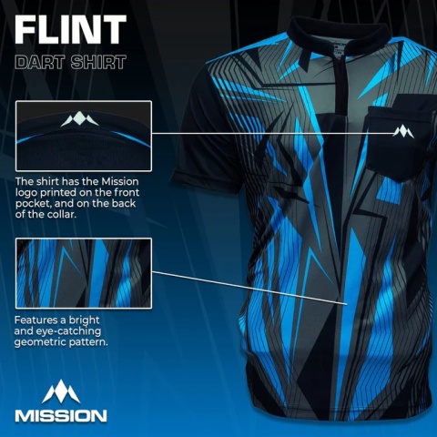 Mission Darts Flint Dart Shirt – Collarless – Lightweight – Black & Blue