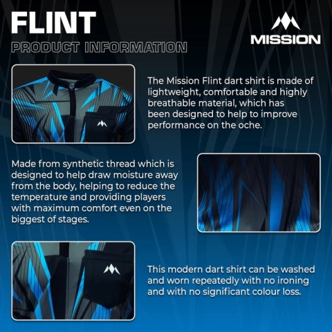 Mission Darts Flint Dart Shirt – Collarless – Lightweight – Black & Blue