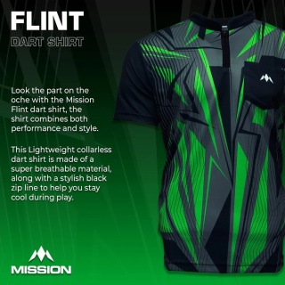 Mission Darts Flint Dart Shirt – Collarless – Lightweight – Black & Green