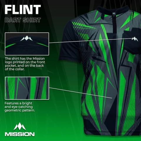 Mission Darts Flint Dart Shirt – Collarless – Lightweight – Black & Green