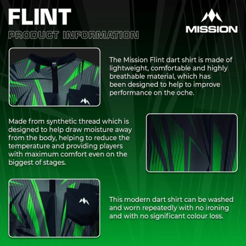 Mission Darts Flint Dart Shirt – Collarless – Lightweight – Black & Green