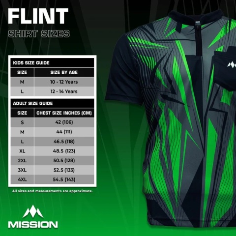 Mission Darts Flint Dart Shirt – Collarless – Lightweight – Black & Green