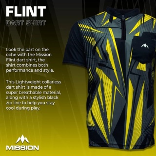 Mission Darts Flint Dart Shirt – Collarless – Lightweight – Black & Yellow