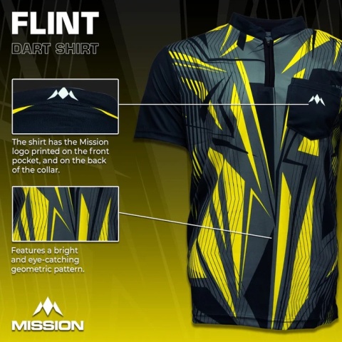 Mission Darts Flint Dart Shirt – Collarless – Lightweight – Black & Yellow