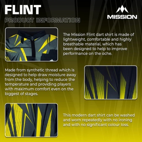 Mission Darts Flint Dart Shirt – Collarless – Lightweight – Black & Yellow