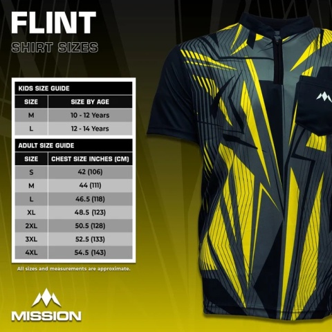 Mission Darts Flint Dart Shirt – Collarless – Lightweight – Black & Yellow