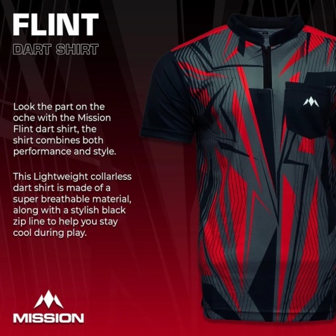 Mission Darts Flint Dart Shirt – Collarless – Lightweight – Black & Red