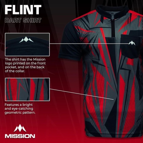Mission Darts Flint Dart Shirt – Collarless – Lightweight – Black & Red