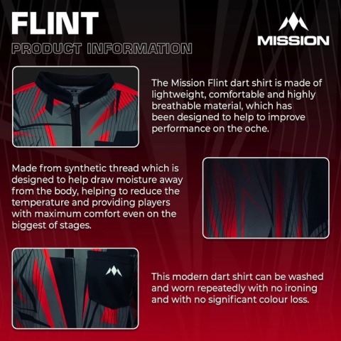 Mission Darts Flint Dart Shirt – Collarless – Lightweight – Black & Red