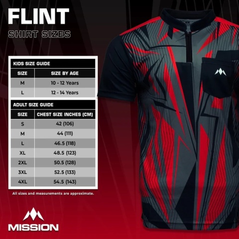 Mission Darts Flint Dart Shirt – Collarless – Lightweight – Black & Red