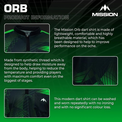 Mission Darts Orb Dart Shirt – Collarless – Lightweight – Black & Green