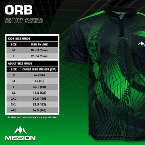 Mission Darts Orb Dart Shirt – Collarless – Lightweight – Black & Green
