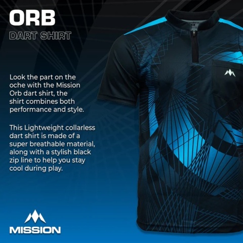 Mission Darts Orb Dart Shirt – Collarless – Lightweight – Black & Blue