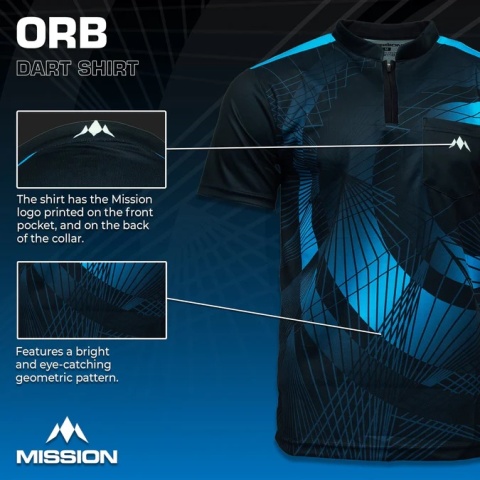 Mission Darts Orb Dart Shirt – Collarless – Lightweight – Black & Blue