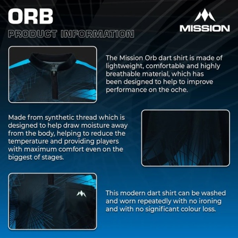 Mission Darts Orb Dart Shirt – Collarless – Lightweight – Black & Blue