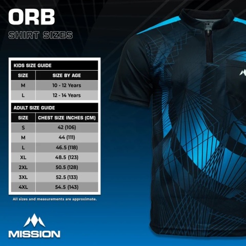 Mission Darts Orb Dart Shirt – Collarless – Lightweight – Black & Blue
