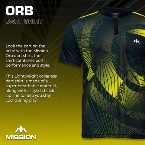 Mission Darts Orb Dart Shirt – Collarless – Lightweight – Black & Yellow