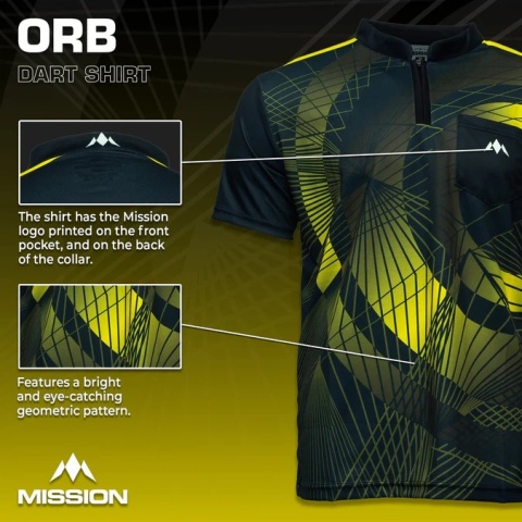 Mission Darts Orb Dart Shirt – Collarless – Lightweight – Black & Yellow