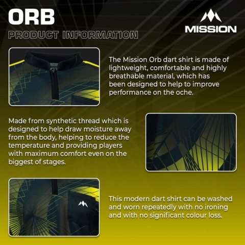 Mission Darts Orb Dart Shirt – Collarless – Lightweight – Black & Yellow
