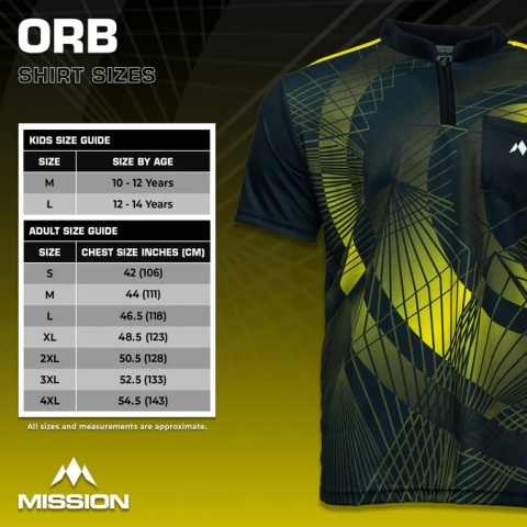 Mission Darts Orb Dart Shirt – Collarless – Lightweight – Black & Yellow