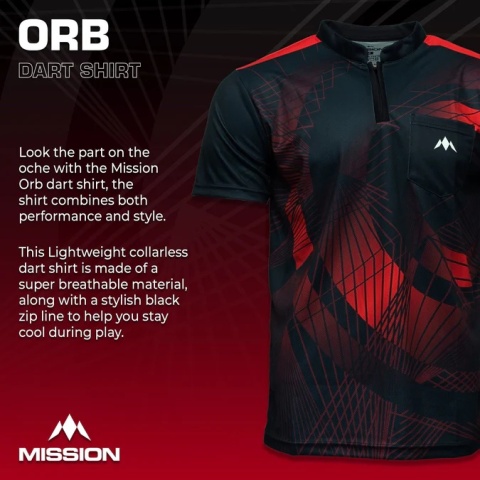 Mission Darts Orb Dart Shirt – Collarless – Lightweight – Black & Red