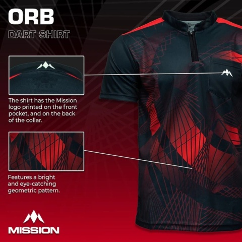Mission Darts Orb Dart Shirt – Collarless – Lightweight – Black & Red