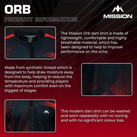 Mission Darts Orb Dart Shirt – Collarless – Lightweight – Black & Red
