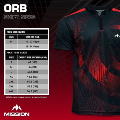 Mission Darts Orb Dart Shirt – Collarless – Lightweight – Black & Red
