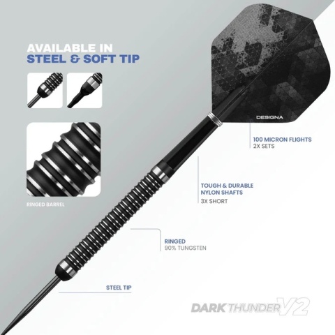 Lotki Designa Dark Thunder V2 – Steel Tip – Czarne