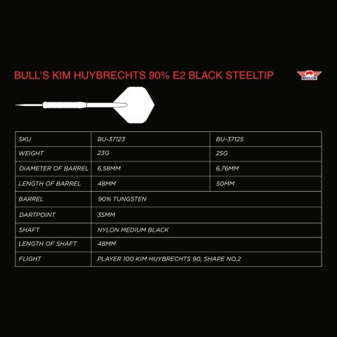 Kim Huybrechts 90% E2 Full Black 23g Steeltip