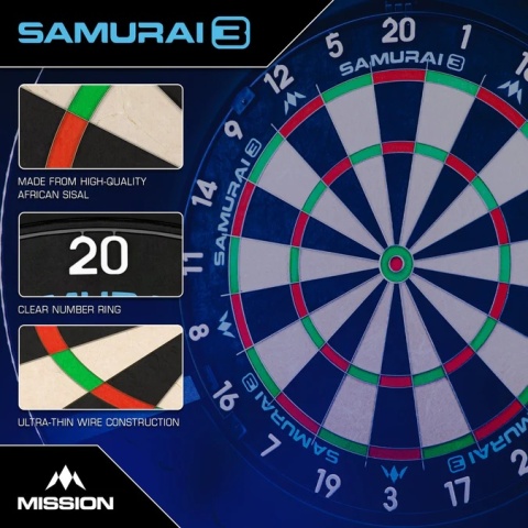 Mission Samurai 3 Dartboard – Profesjonalna Tarcza do Darta – Knife Wire – Black Number Ring Mission Samurai 3 Dartboard – Profesjonalna Tarcza do Darta – Knife Wire – Black Number Ring