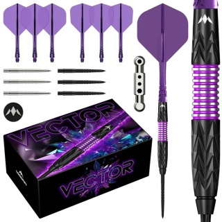 Mission Vector Darts – Lotki Stalowe – 95% Wolfram – Powłoka PVD Czarna & Electro Fiolet