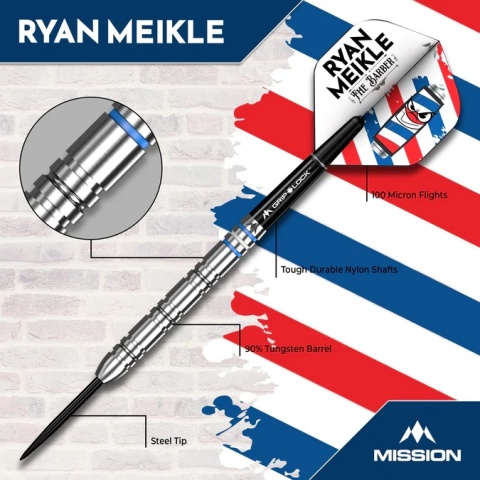 Mission Ryan Meikle 90% – Lotki do Darta – 90% Wolfram – Niebiesko-Srebrne