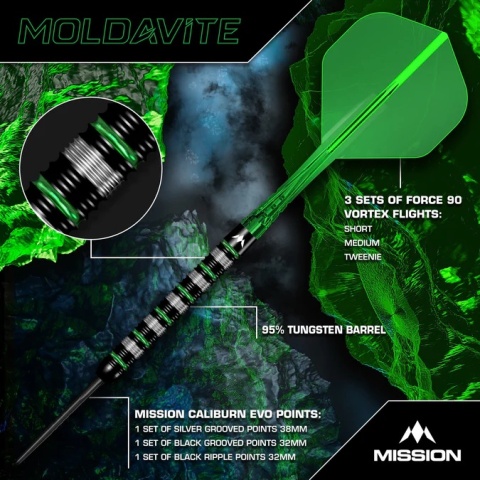 Mission Moldavite – Lotki Steel Tip – 95% Wolframu – Czarno-Zielone