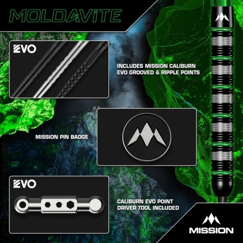 Mission Moldavite – Lotki Steel Tip – 95% Wolframu – Czarno-Zielone