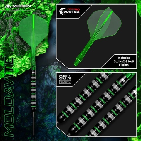 Mission Moldavite – Lotki Steel Tip – 95% Wolframu – Czarno-Zielone