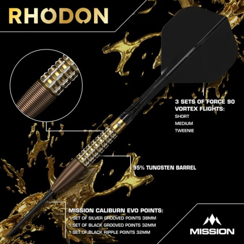 Mission Rhodon Darts – Lotki Stalowe – 95% Wolfram – Powłoka PVD Brąz & Złoto