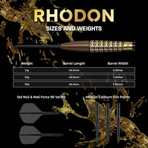 Mission Rhodon Darts – Lotki Stalowe – 95% Wolfram – Powłoka PVD Brąz & Złoto
