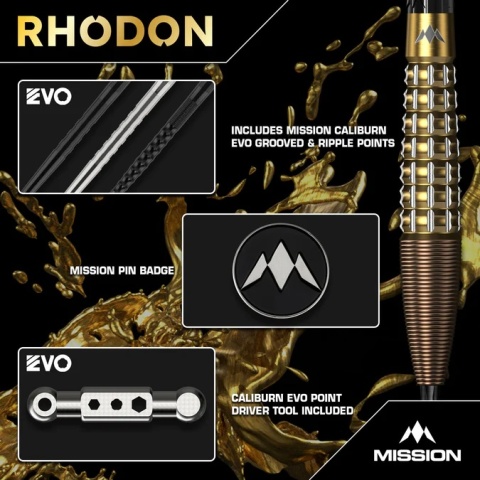 Mission Rhodon Darts – Lotki Stalowe – 95% Wolfram – Powłoka PVD Brąz & Złoto