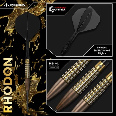 Mission Rhodon Darts – Lotki Stalowe – 95% Wolfram – Powłoka PVD Brąz & Złoto