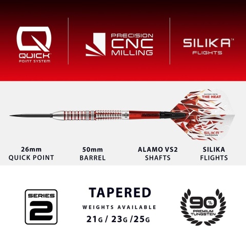 Harrows Damon Heta V2 Quick Point 90% – Steel Tip Darts