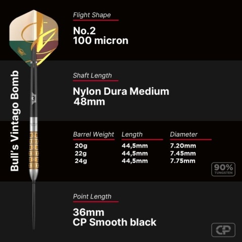 Bull's Vintago Bomb CP 90% – steel tip darts