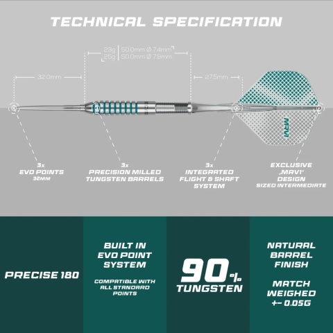 Precise 180 MRV1 SUP 90% – steel tip darts