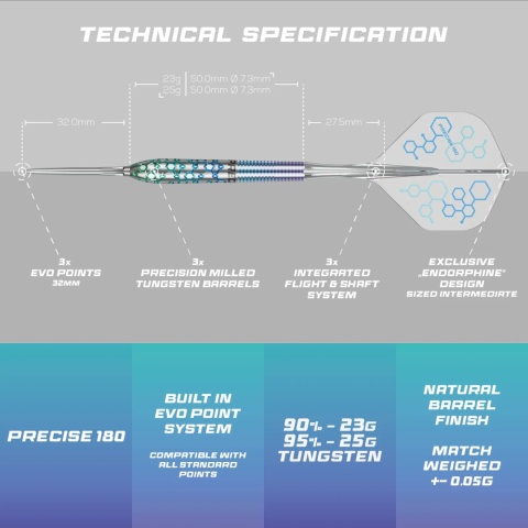 Precise 180 Endorphine 90% – šipky steel tip 23g