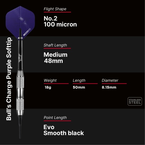 Lotki miękkie Bull's Softtip Charge Purple Nickel Coated 18g
