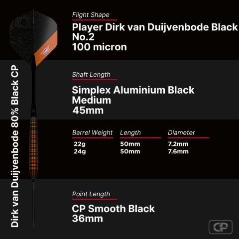 Bull's Dirk van Duijvenbode 80% Black CP 95% 22/24g – lotki steel